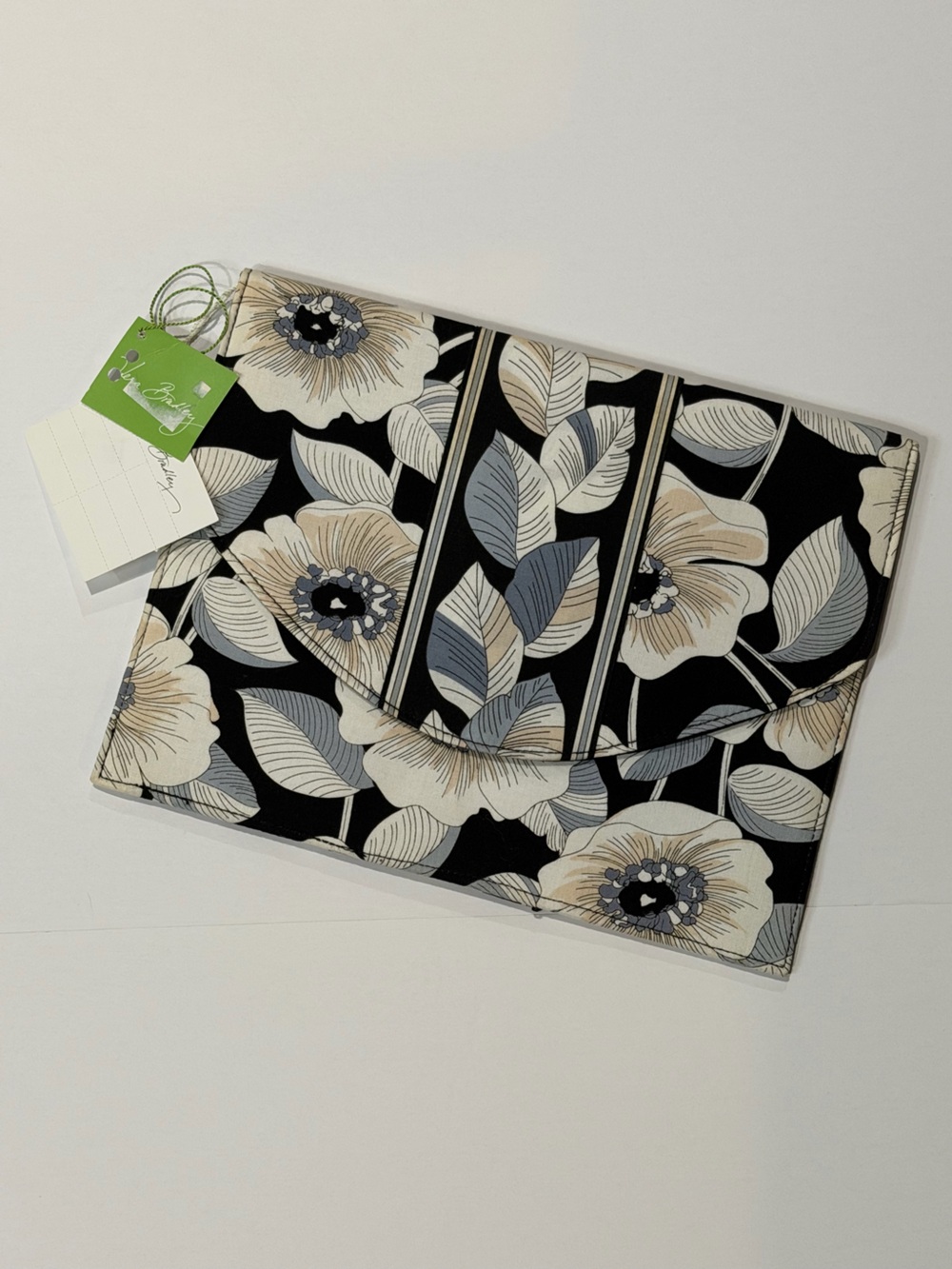 NWT Vera Bradley Large Black Floral Folio Camellia Fold over Clutch